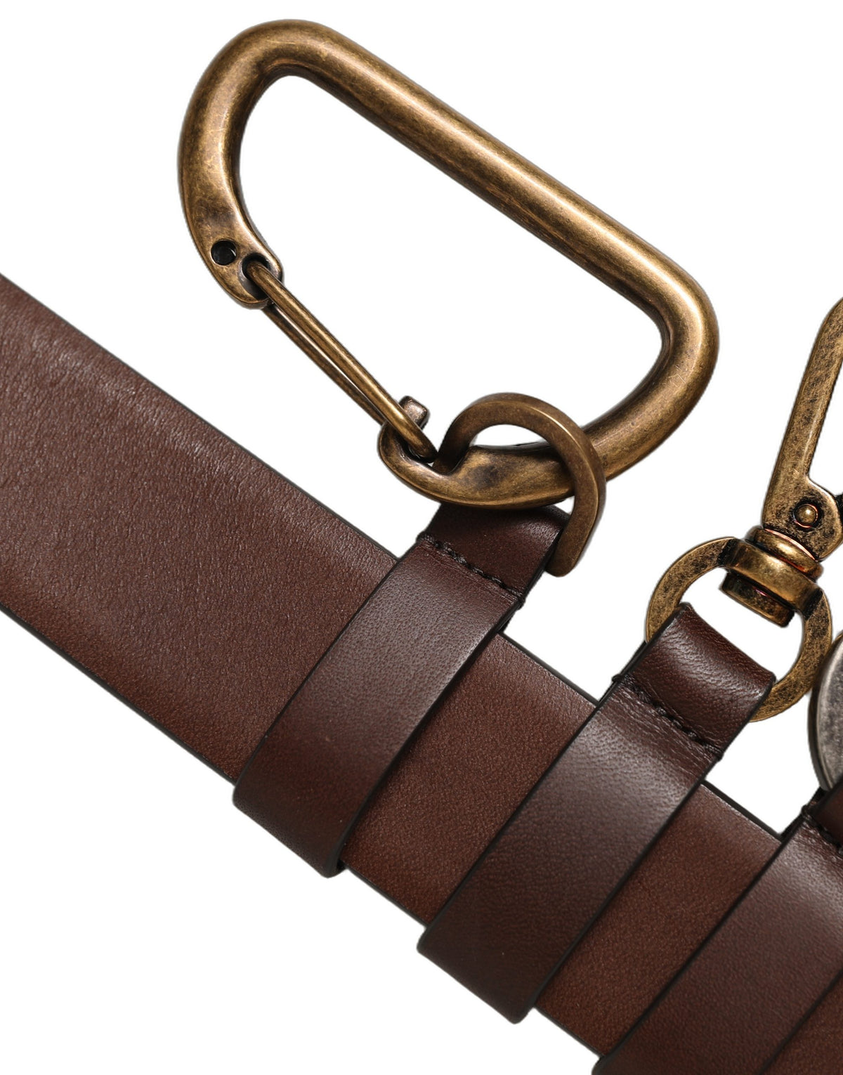 Dolce & Gabbana Men Brown Leather Gold Buckle Carabine Belt braun