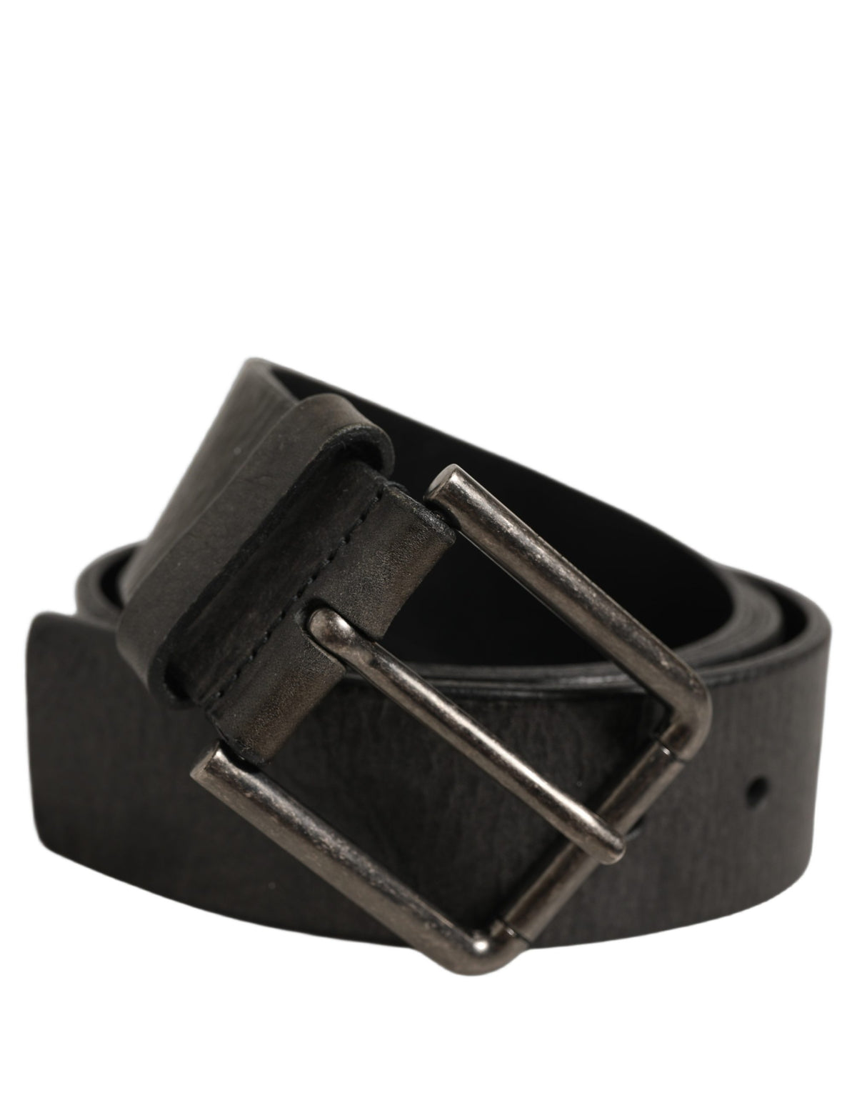 Dolce & Gabbana Black Leather Brushed Metal Buckle Men Belt schwarz