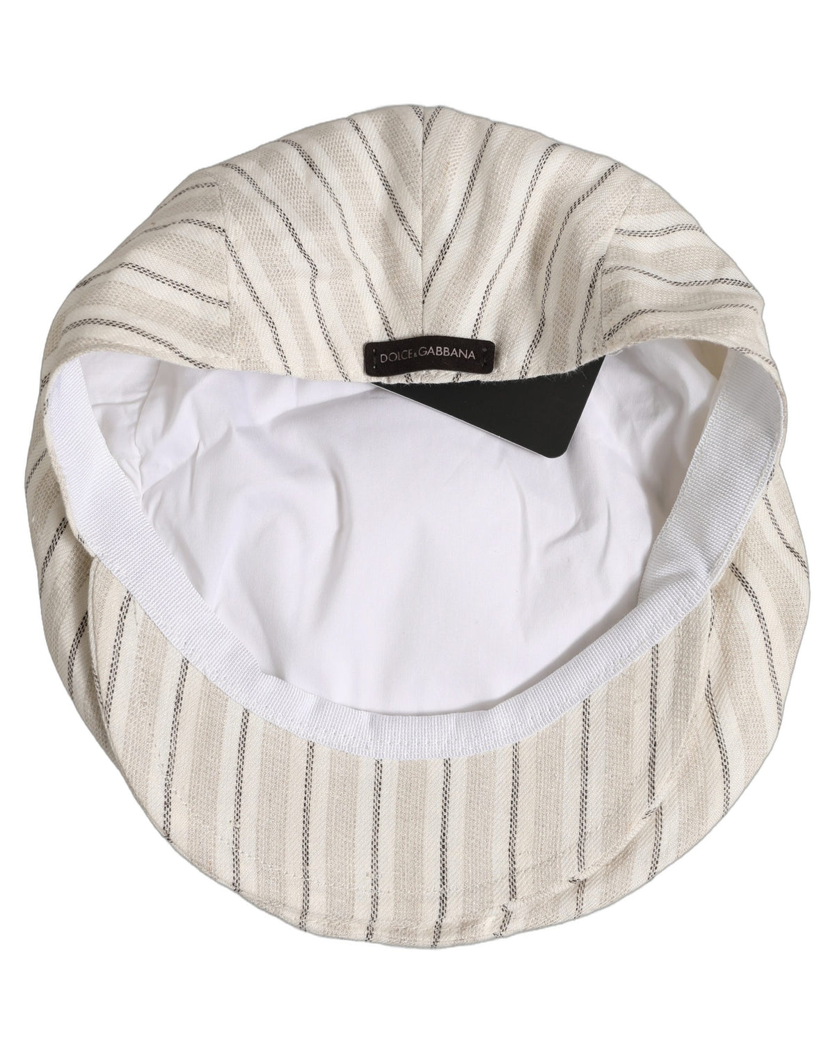 Dolce & Gabbana Men Off White Striped Linen Newsboy Capello Hat weiss