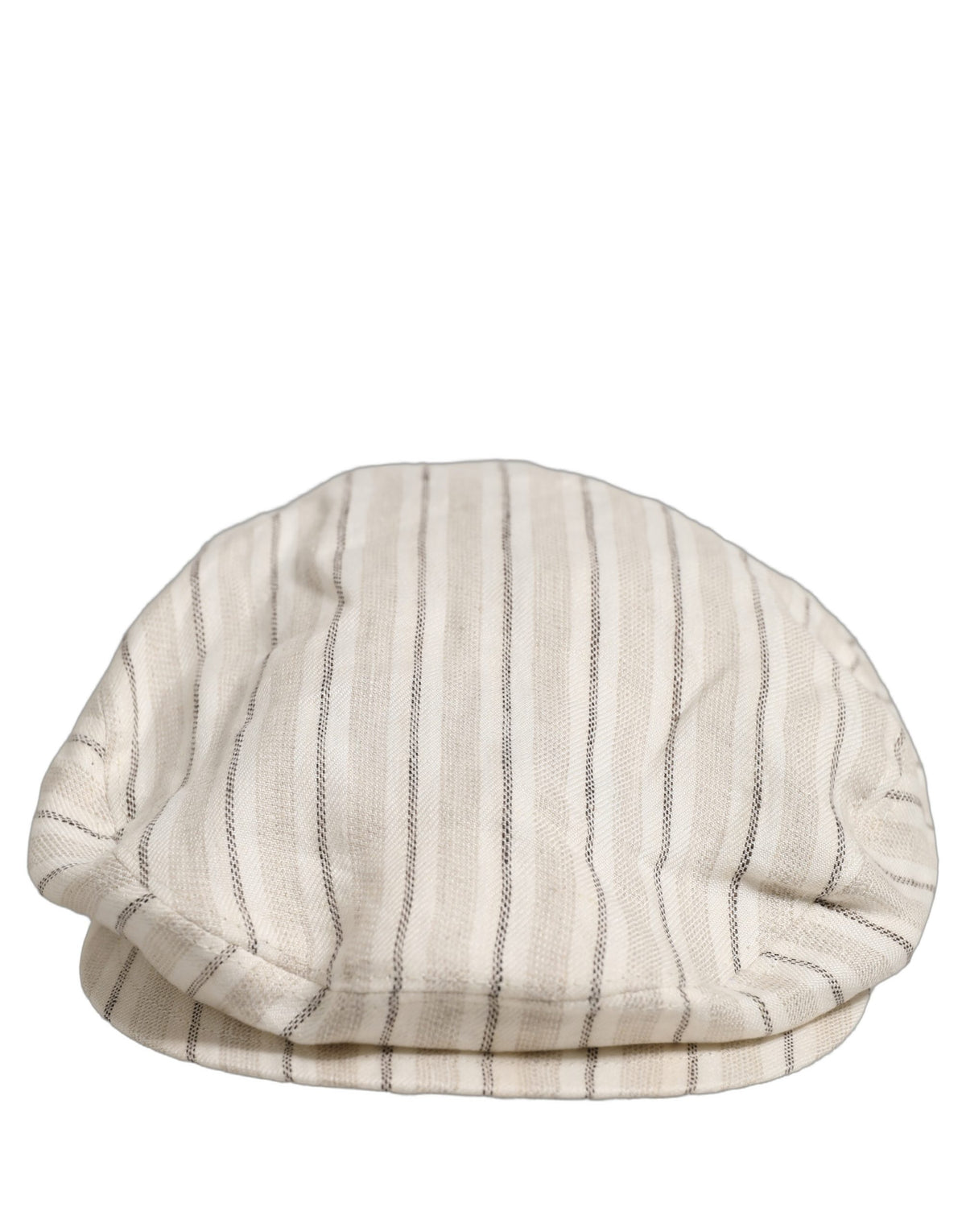 Dolce & Gabbana Men Off White Striped Linen Newsboy Capello Hat weiss