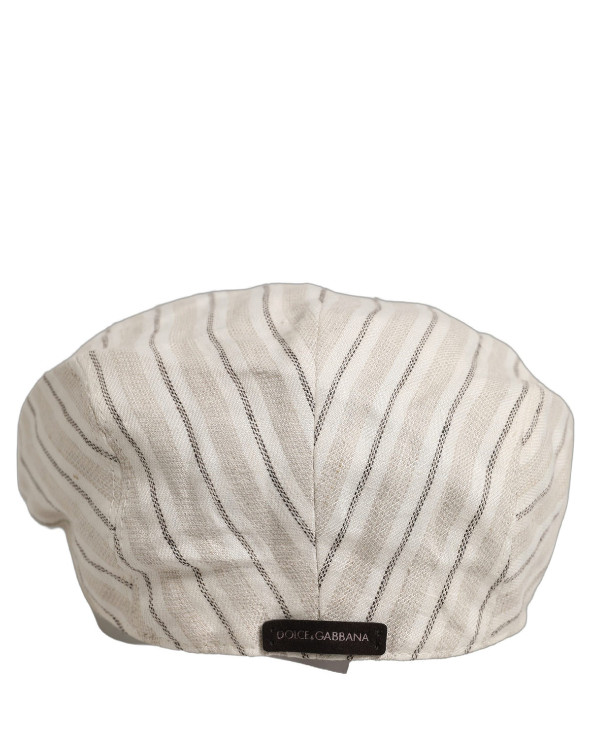 Dolce & Gabbana Men Off White Striped Linen Newsboy Capello Hat weiss