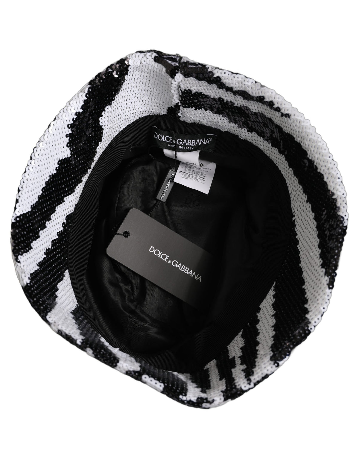 Dolce & Gabbana Men Black White Zebra Sequin Bucket Cap Hat schwarz