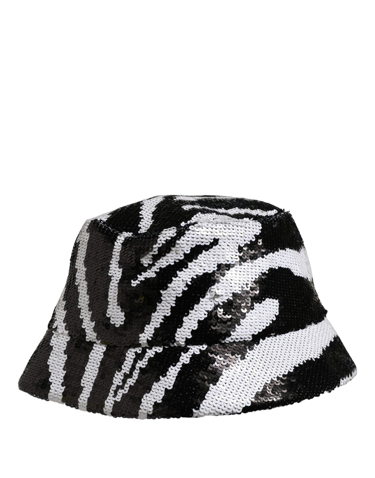 Dolce & Gabbana Men Black White Zebra Sequin Bucket Cap Hat schwarz