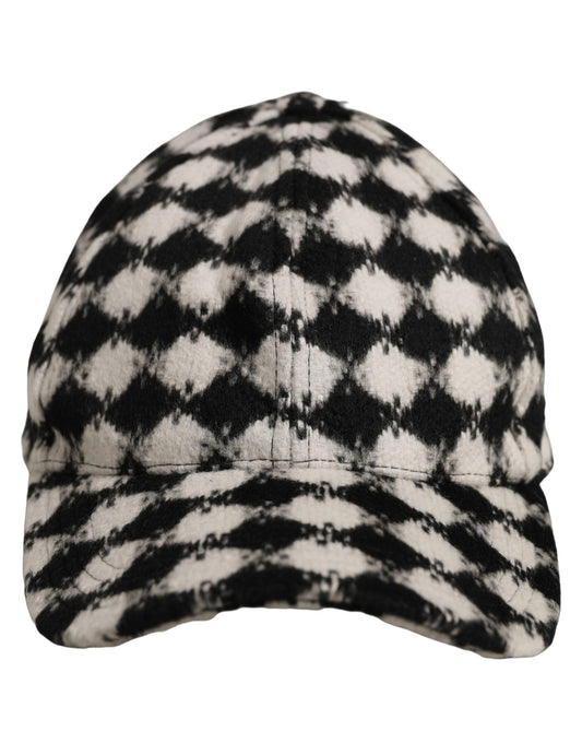Dolce & Gabbana Men Black White Diamond Wool Baseball Cap Hat schwarz