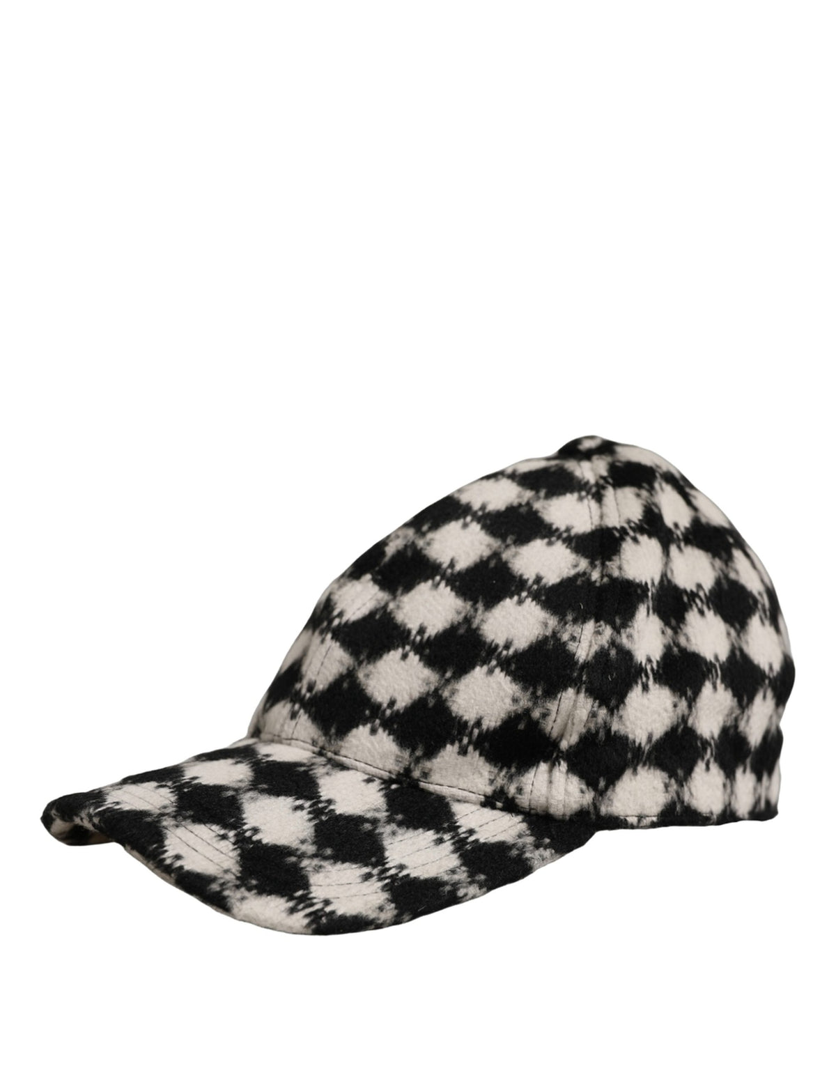 Dolce & Gabbana Men Black White Diamond Wool Baseball Cap Hat schwarz