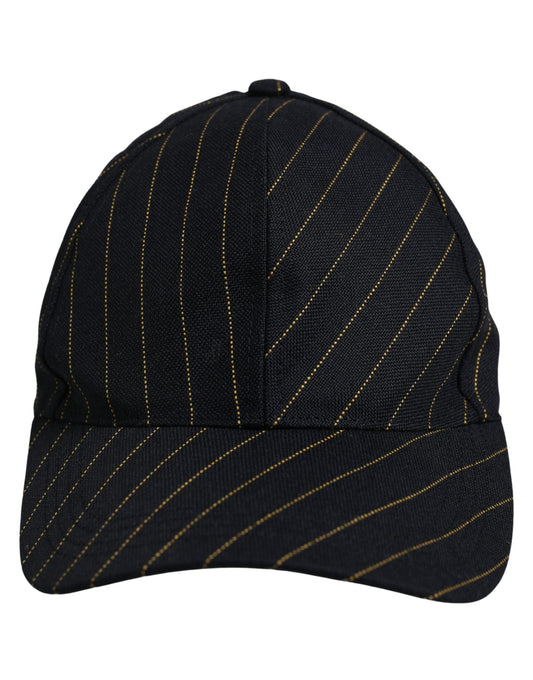 Dolce & Gabbana Black Gold Pinstriped Cotton Baseball Cap Hat