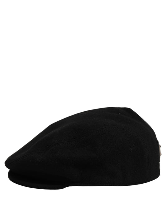 Dolce & Gabbana Men Black Wool Blend Flat Cloth Newsboy Cap Hat schwarz