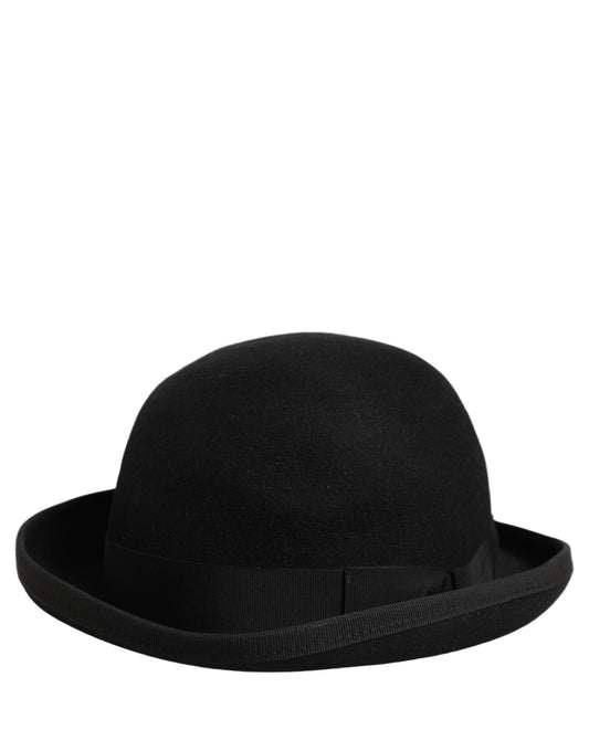 Dolce & Gabbana Men Black Rabbit Fur Felt Bowler Capello Hat schwarz