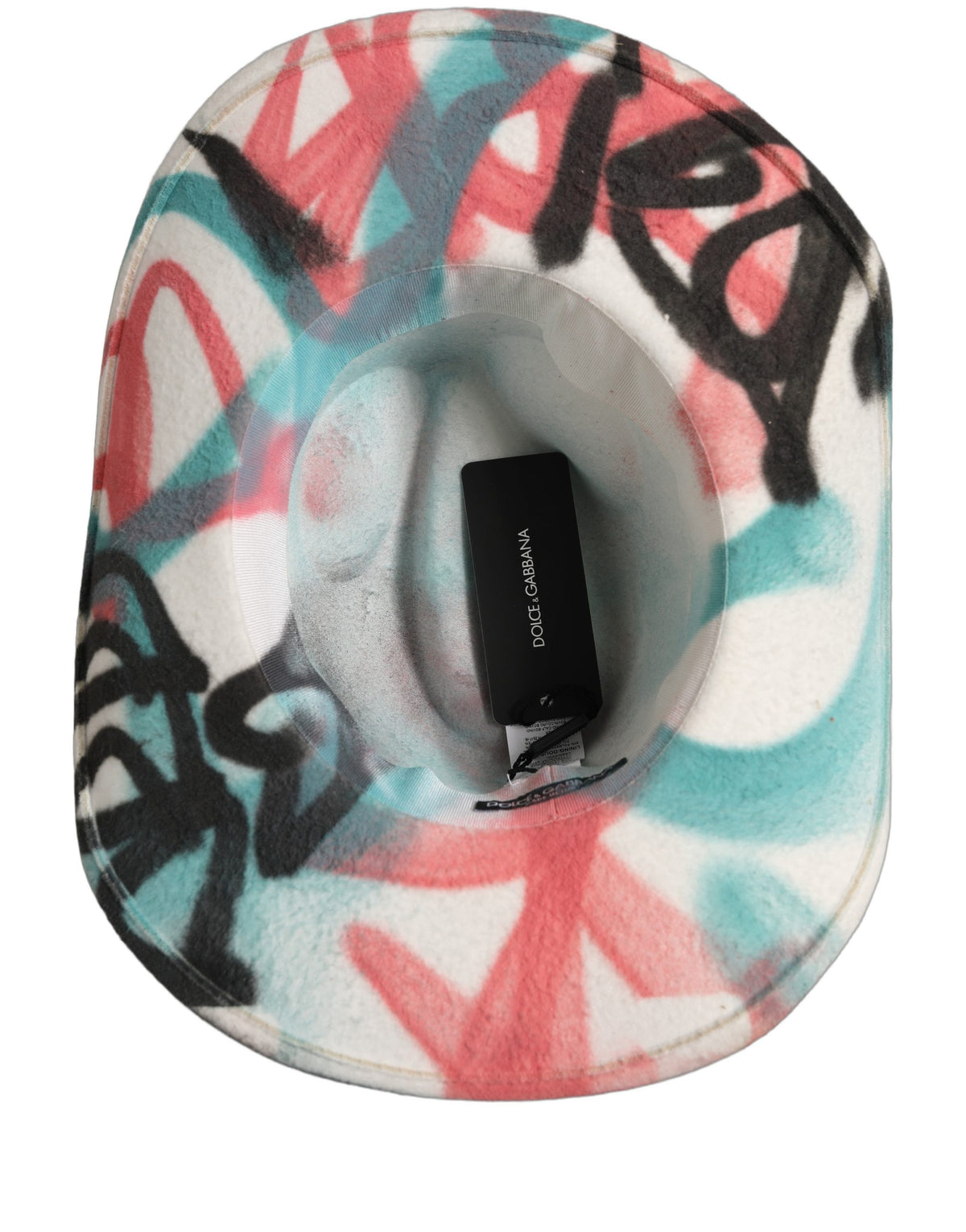 Dolce & Gabbana Men White Graffiti Wide Brim Fedora Capello Hat weiss