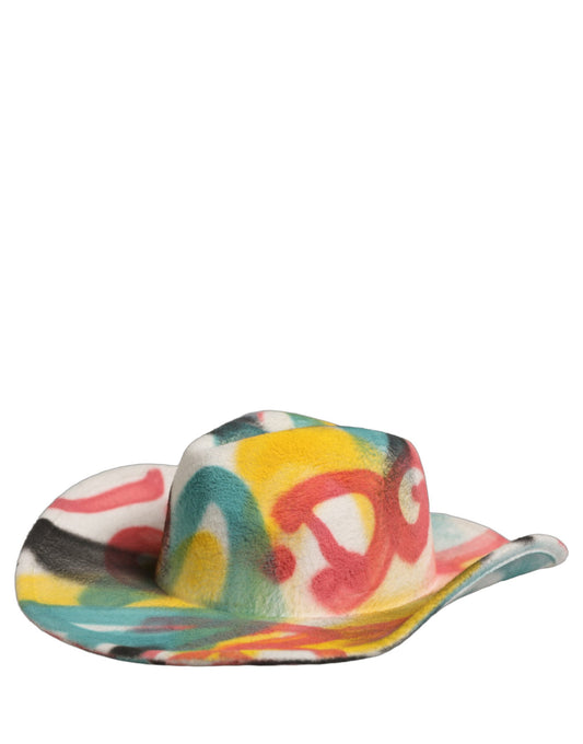 Dolce & Gabbana Men White Graffiti Wide Brim Fedora Capello Hat weiss