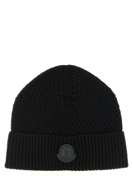 Moncler Black Leather Beanie schwarz