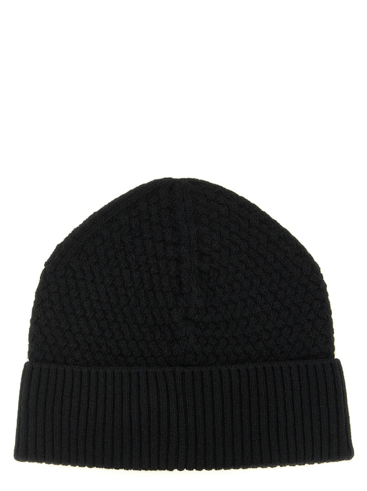 Moncler Black Leather Beanie schwarz