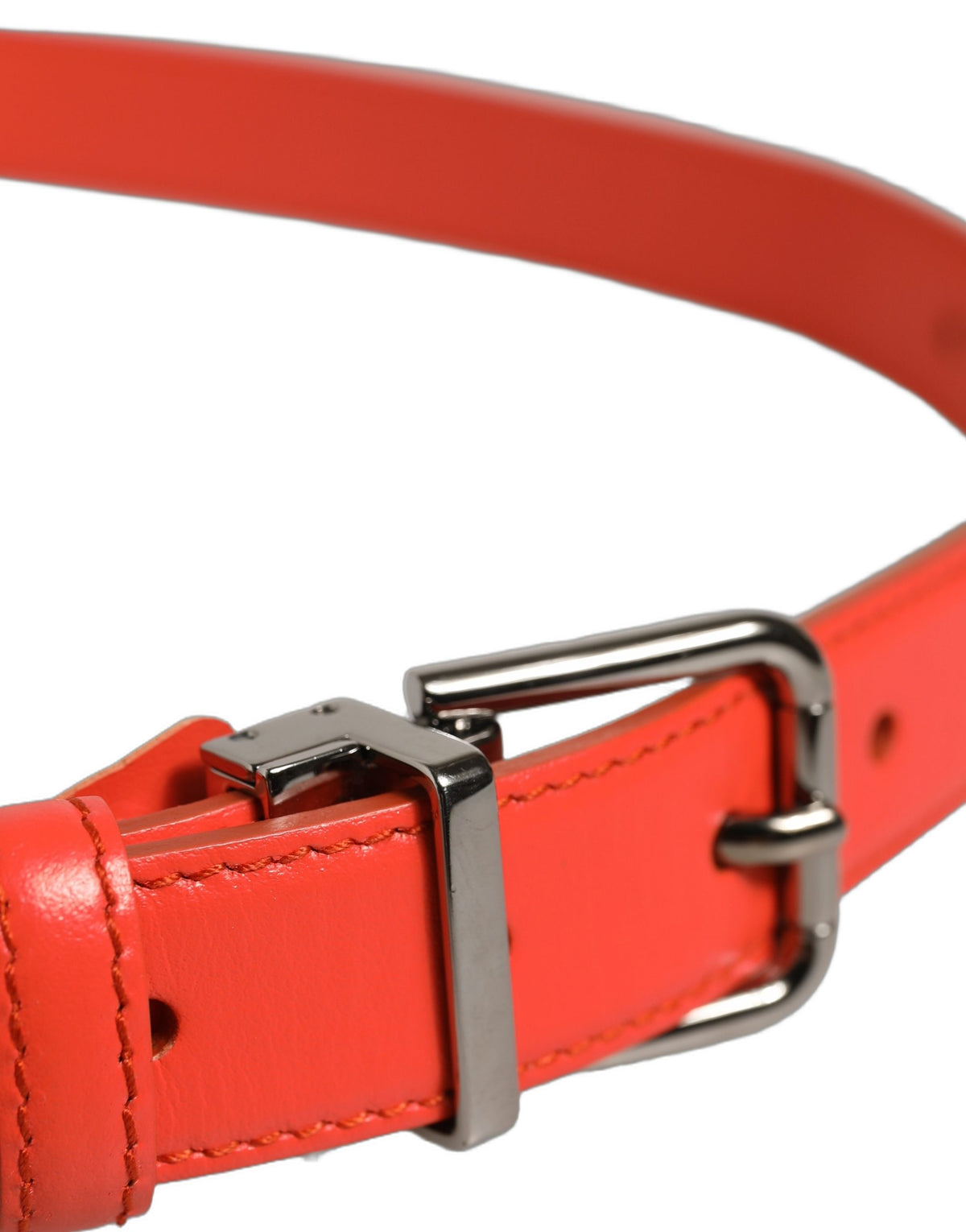 Dolce & Gabbana Red Leather Silver Metal Buckle Cintura Belt rot