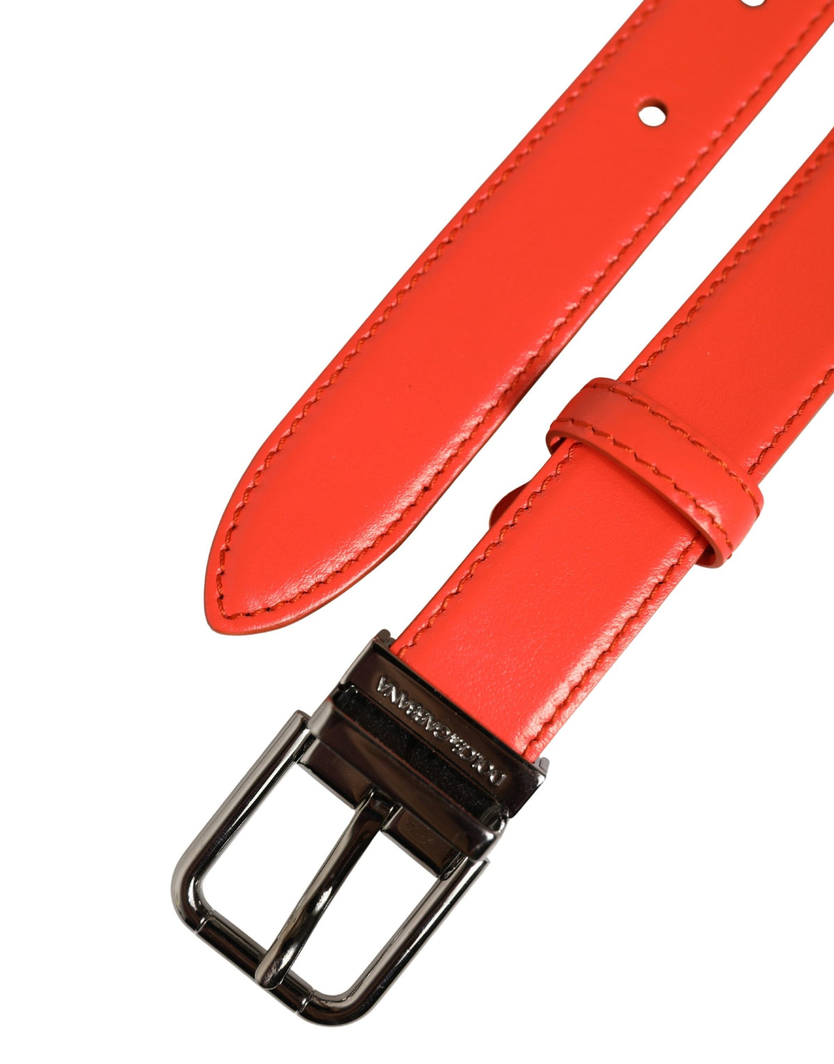 Dolce & Gabbana Red Leather Silver Metal Buckle Cintura Belt rot
