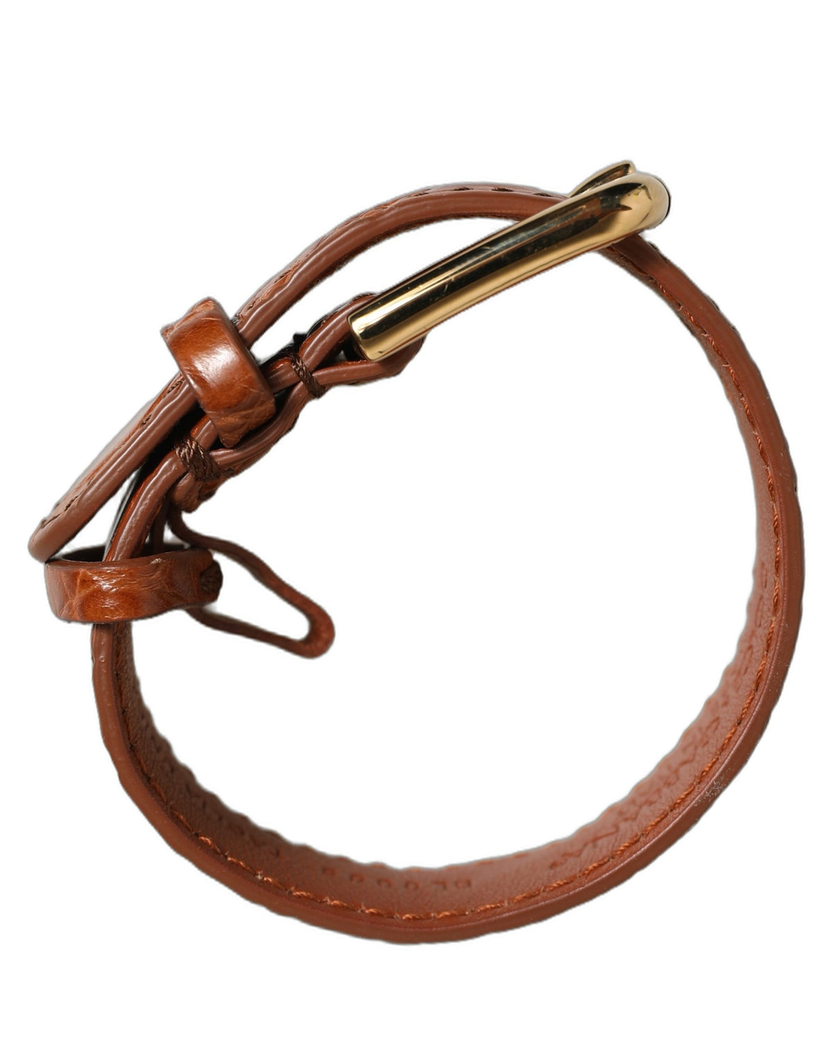 Dolce & Gabbana Brown Textured Leather Gold Buckle Belt Strap Bracelet braun