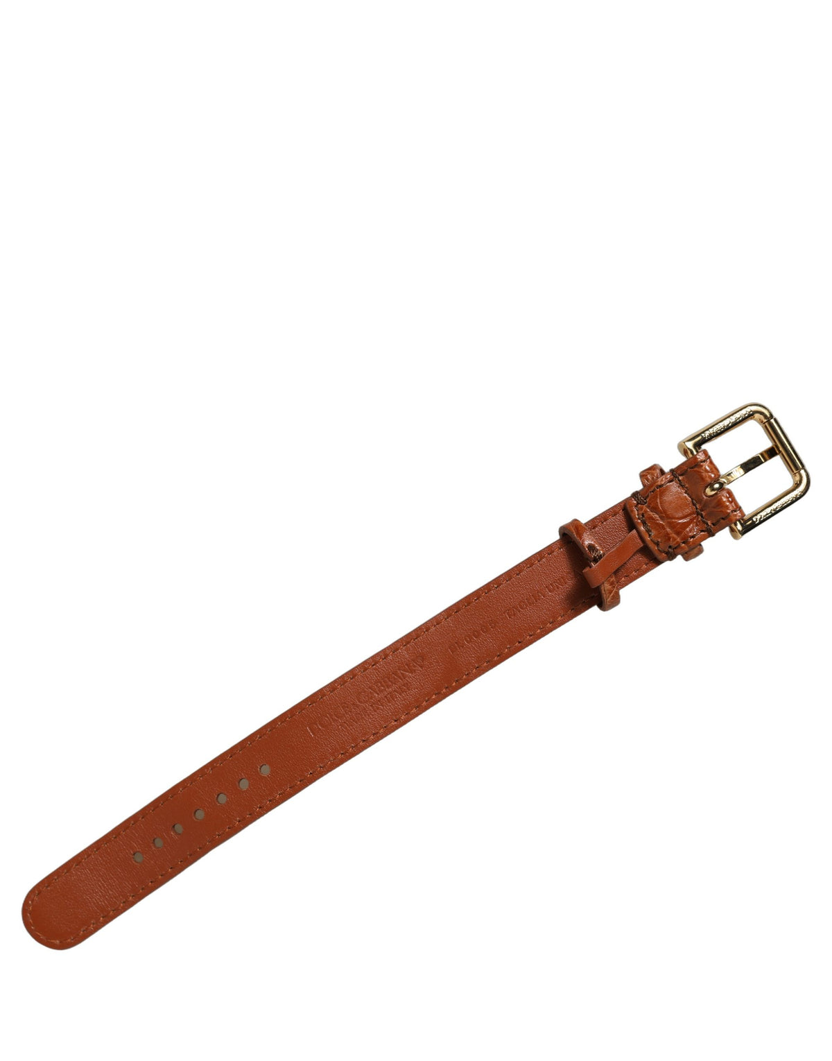 Dolce & Gabbana Brown Textured Leather Gold Buckle Belt Strap Bracelet braun