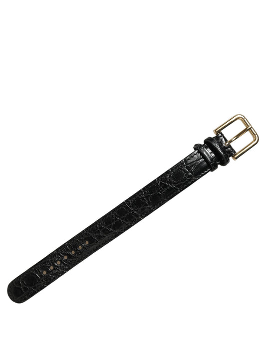 Dolce & Gabbana Black Textured Leather Gold Buckle Belt Strap Bracelet schwarz