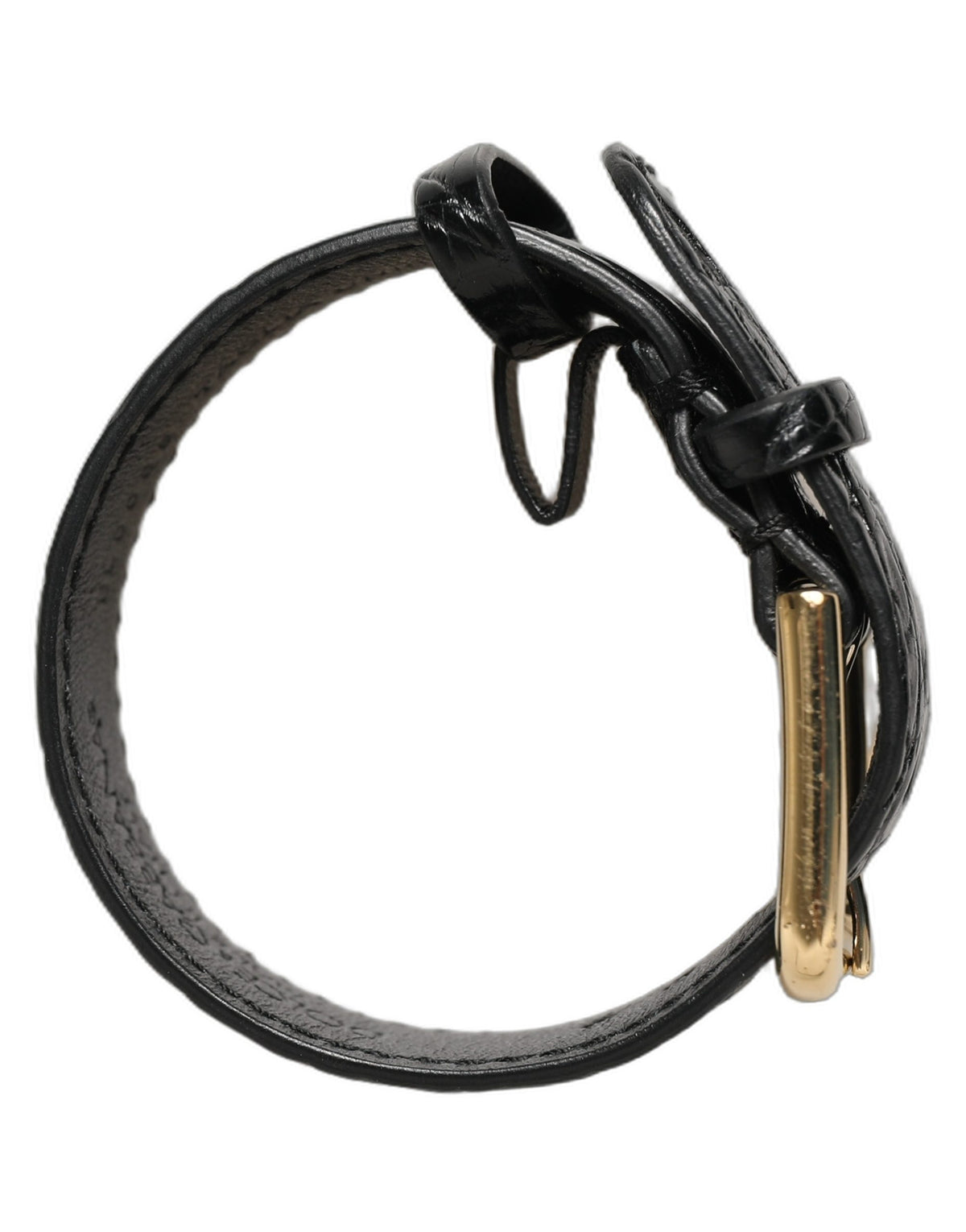 Dolce & Gabbana Black Textured Leather Gold Buckle Belt Strap Bracelet schwarz