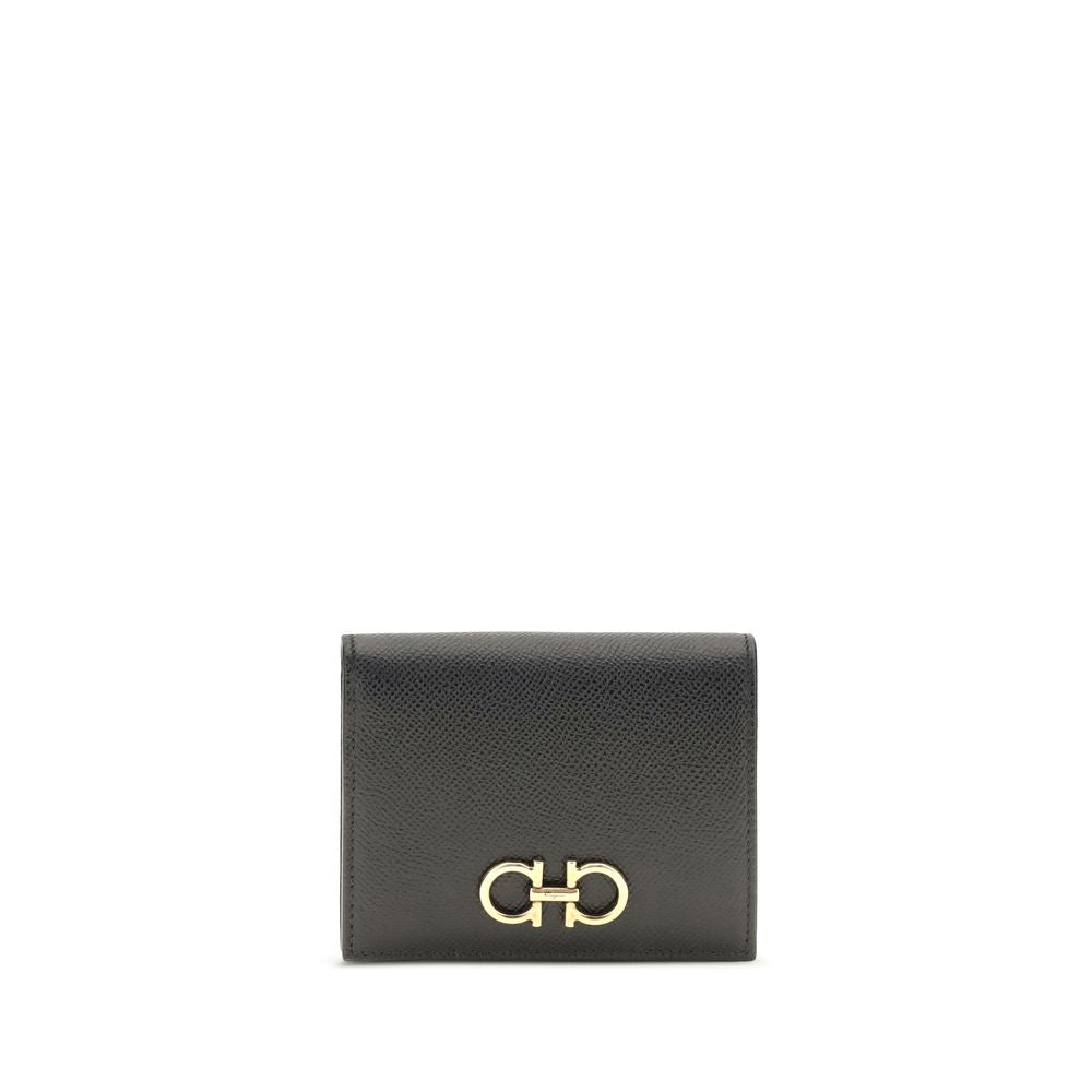 Ferragamo Black Gancini Leather Wallet schwarz