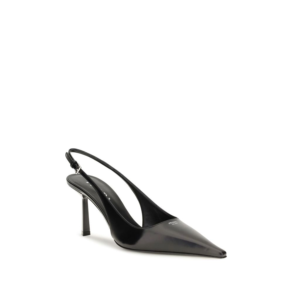 Prada Black Leather Slingback Pumps schwarz
