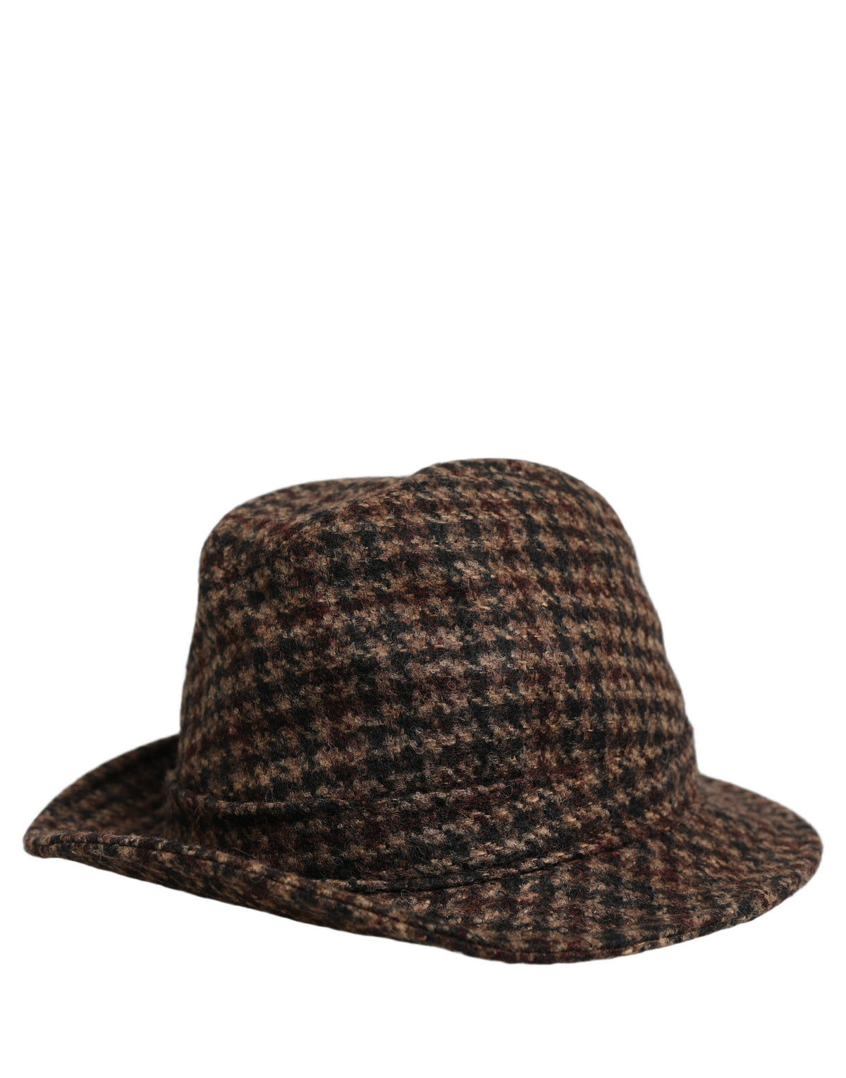 Dolce & Gabbana Brown Checkered Wool Tweed Fedora Capello Hats schwarz
