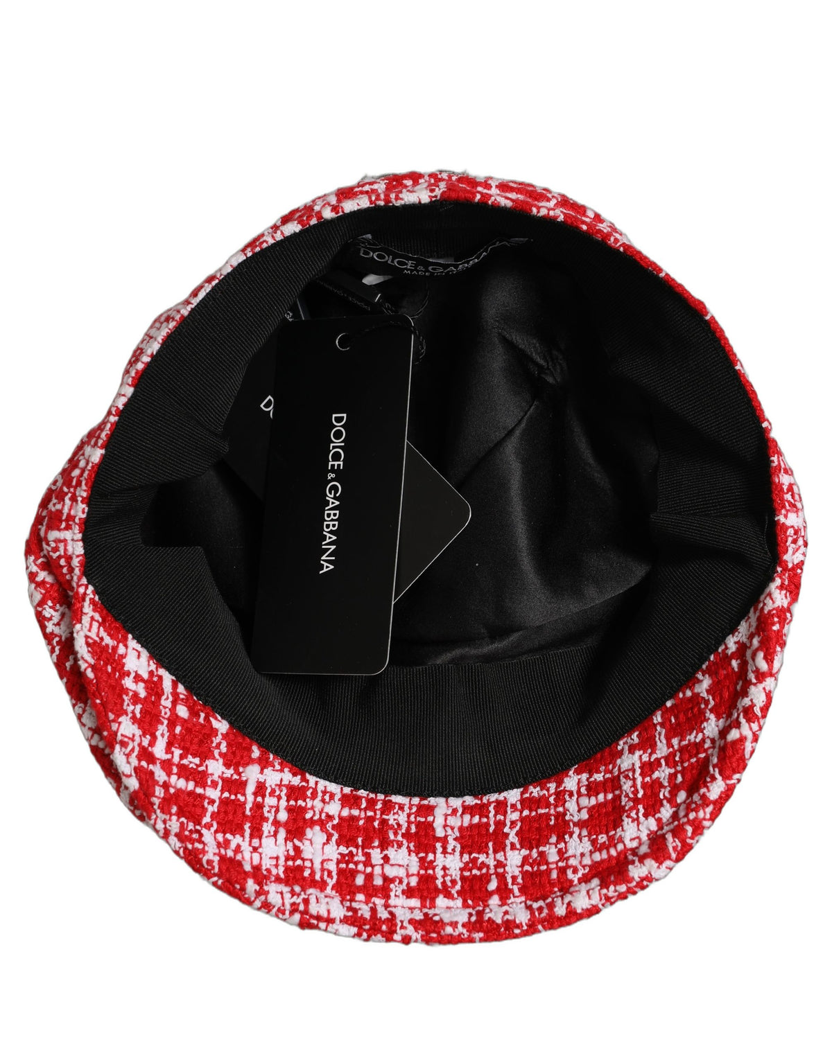 Dolce & Gabbana Red White Tweed Textured Baker Boy Capello Hat weiss