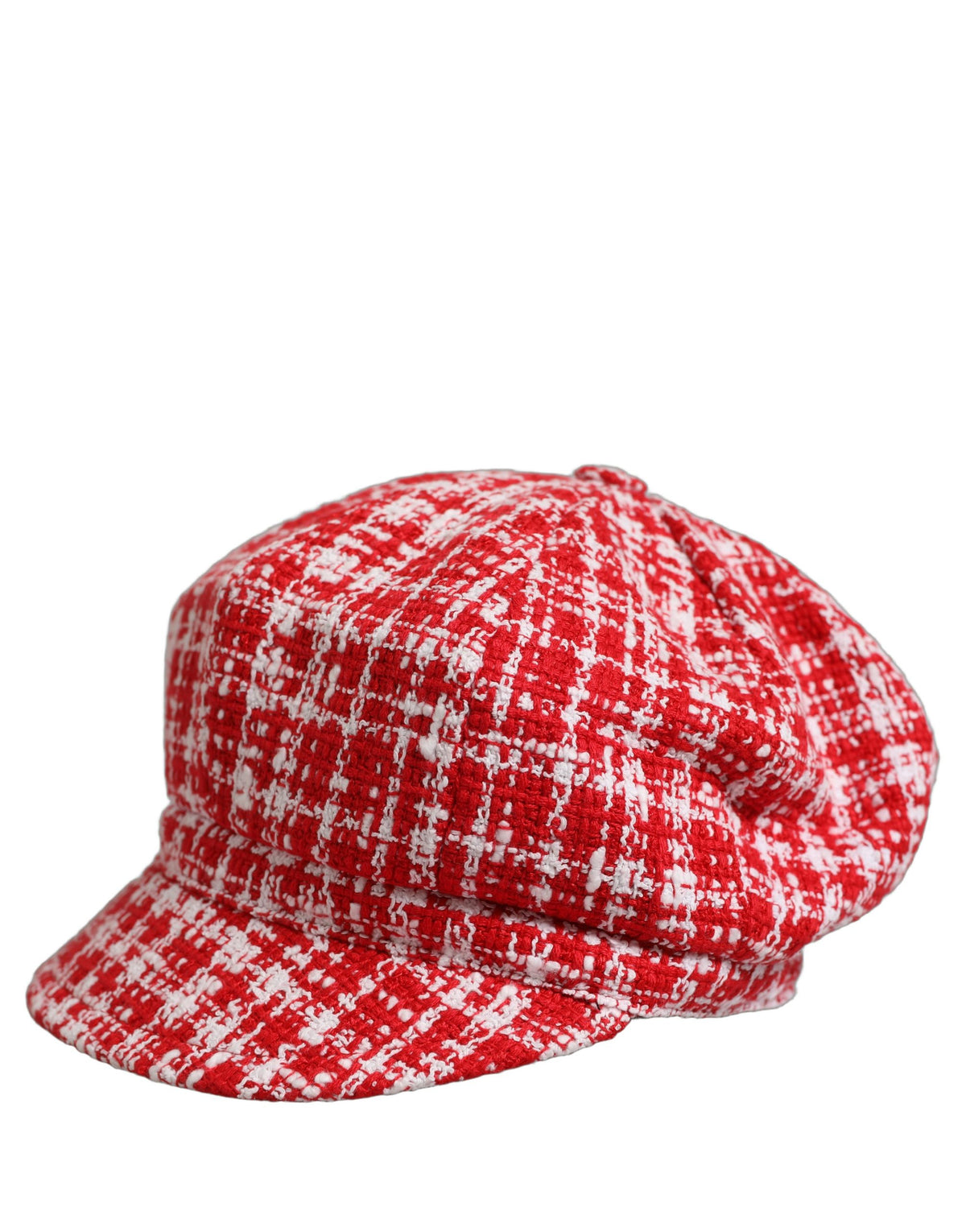 Dolce & Gabbana Red White Tweed Textured Baker Boy Capello Hat weiss