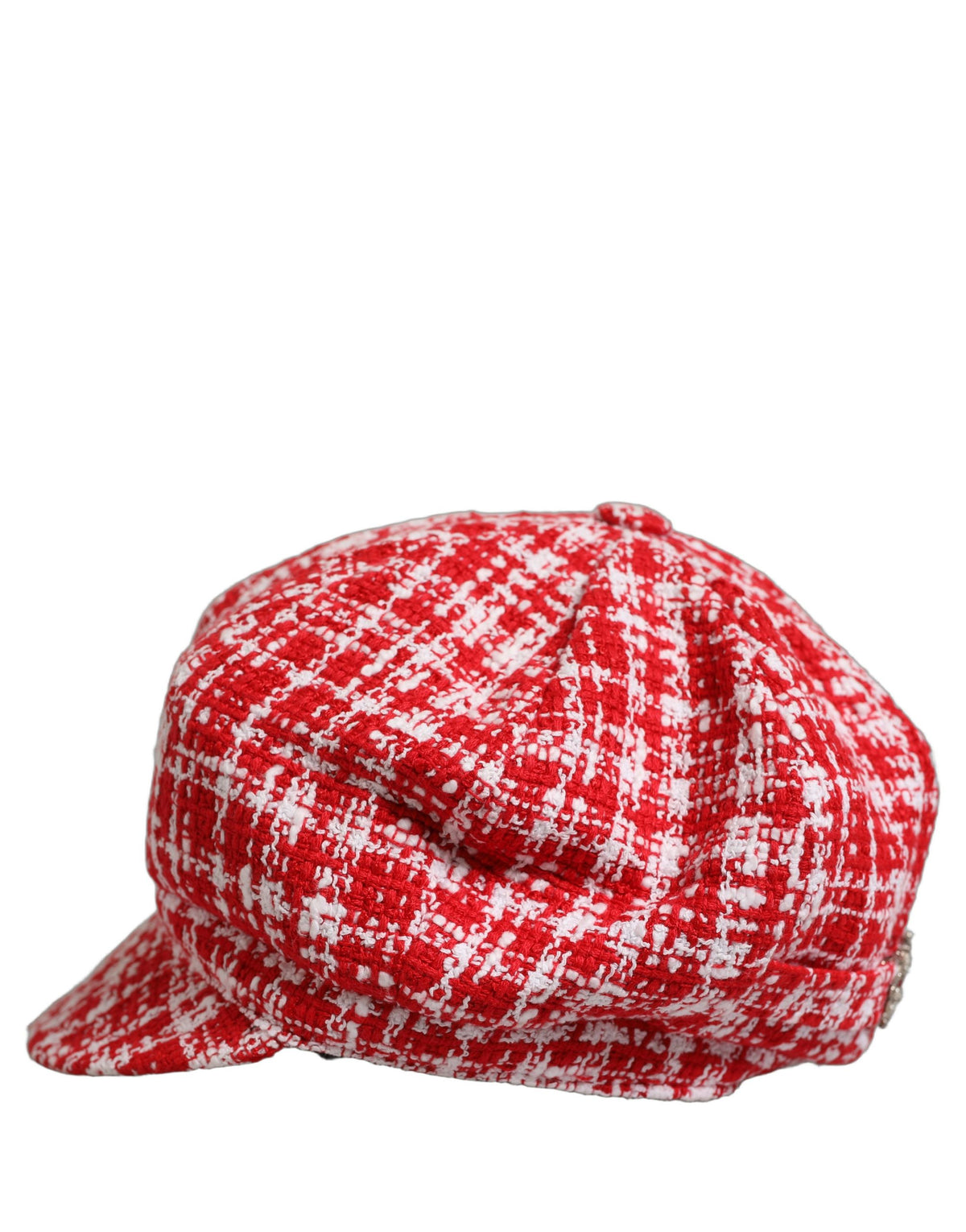 Dolce & Gabbana Red White Tweed Textured Baker Boy Capello Hat weiss