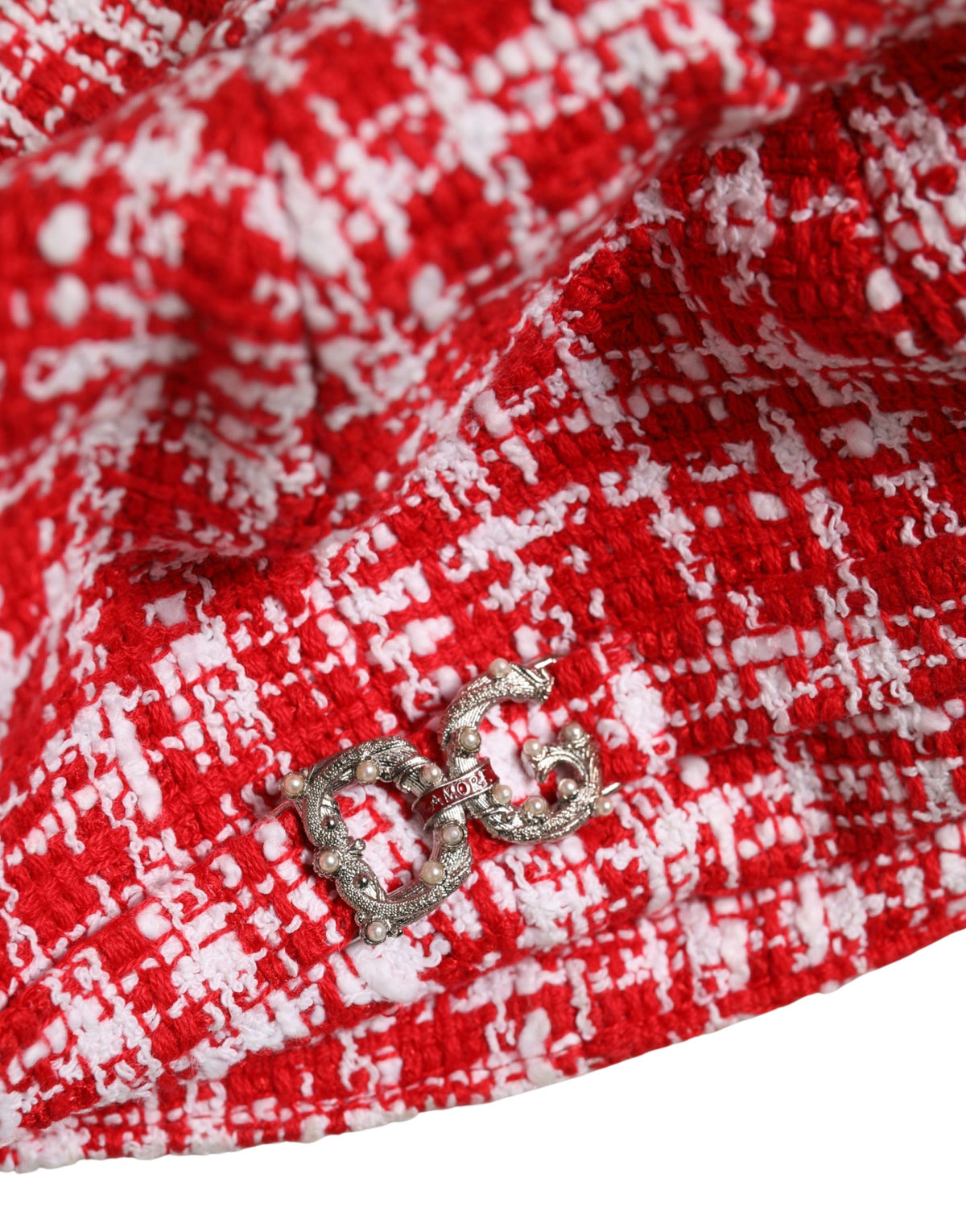 Dolce & Gabbana Red White Tweed Textured Baker Boy Capello Hat weiss