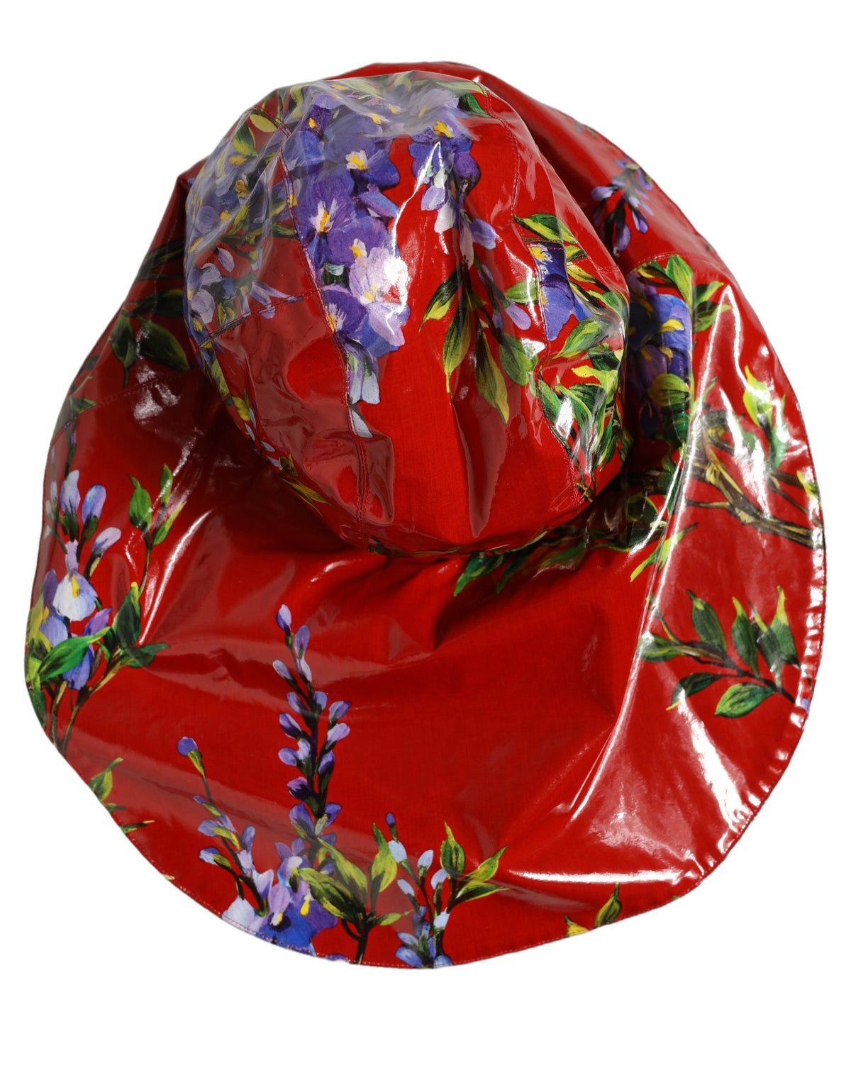 Dolce & Gabbana Glossy Red Floral Wide Brim Bucket Capello Hat rot