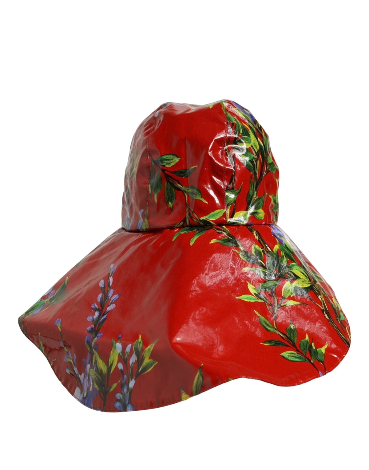 Dolce & Gabbana Glossy Red Floral Wide Brim Bucket Capello Hat rot