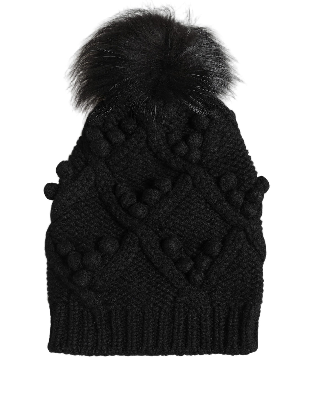 Dolce & Gabbana Black Cashmere Knitted Fur Pom-Pom Beanie One Size Hat schwarz