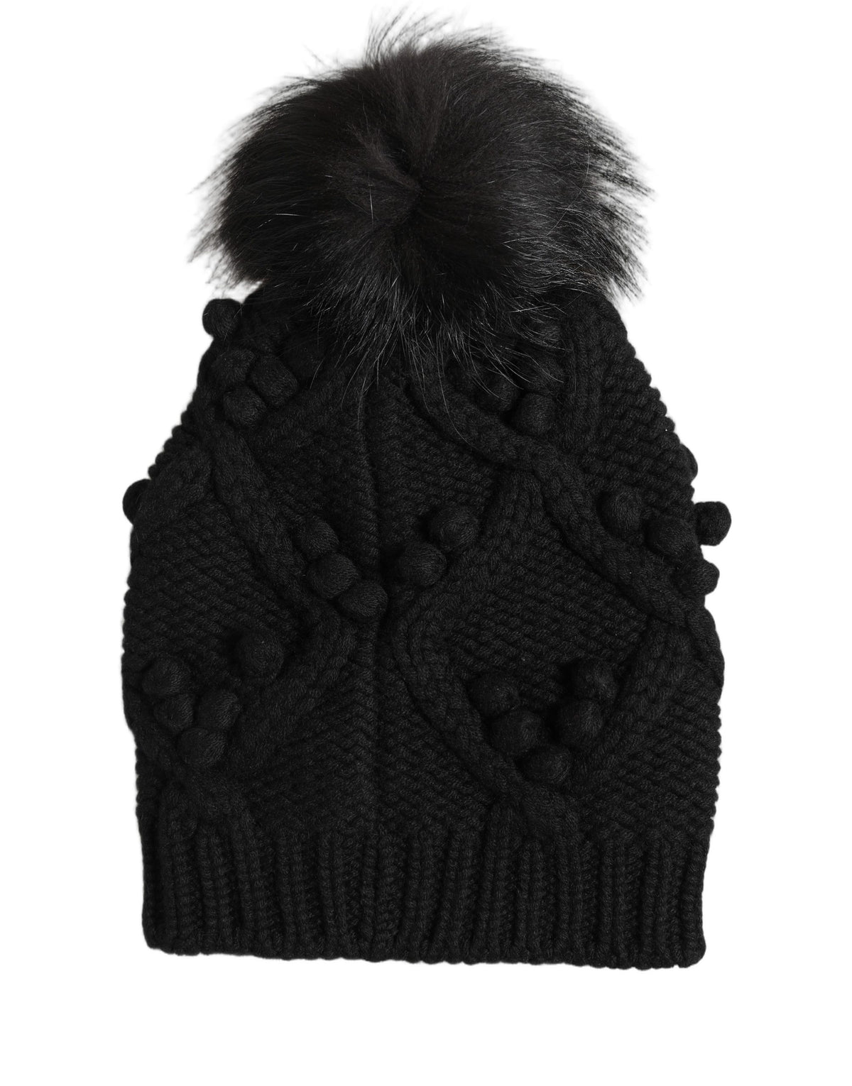Dolce & Gabbana Black Cashmere Knitted Fur Pom-Pom Beanie One Size Hat schwarz