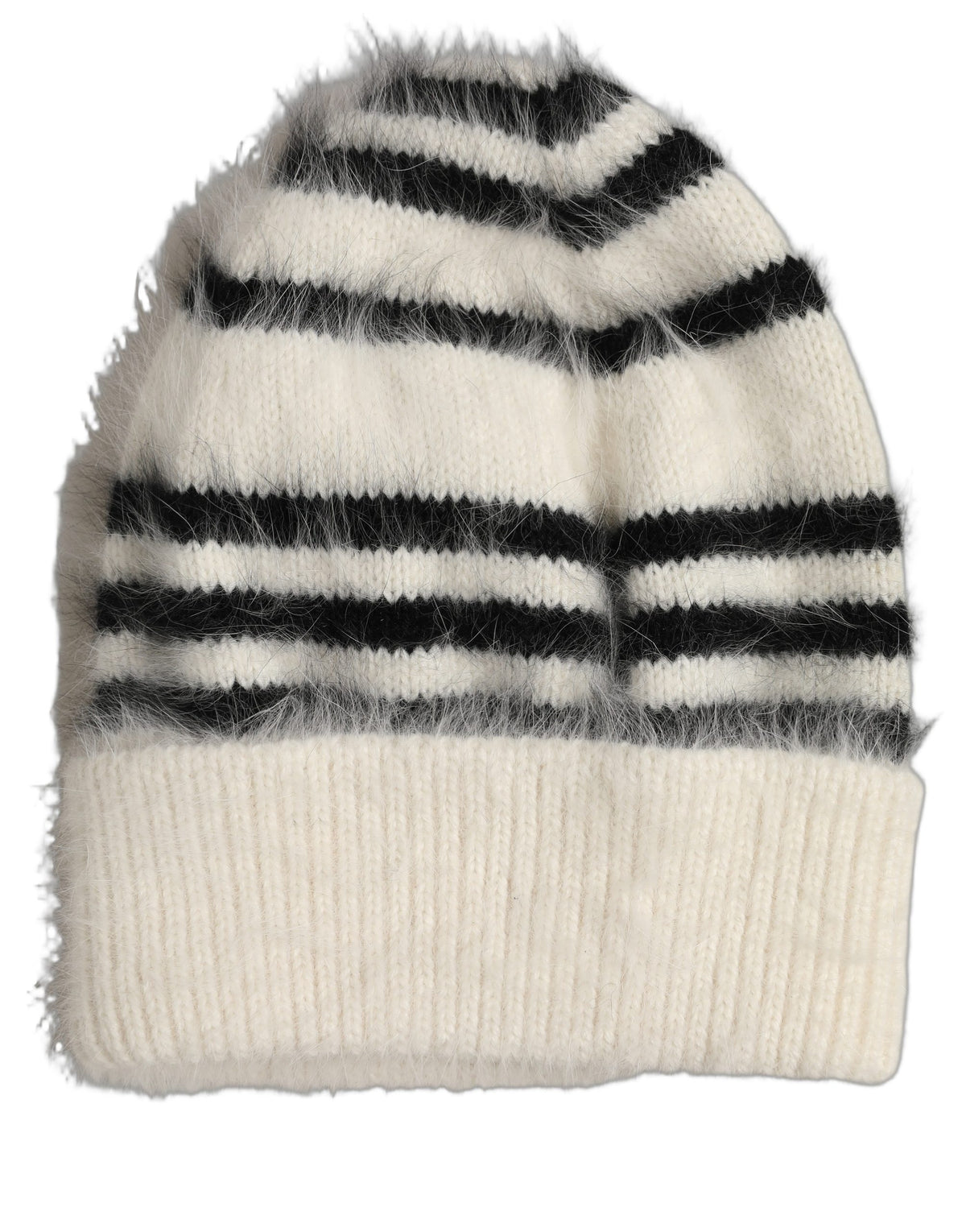 Dolce & Gabbana Black White Striped Angora Knitted Beanie One Size Hat schwarz