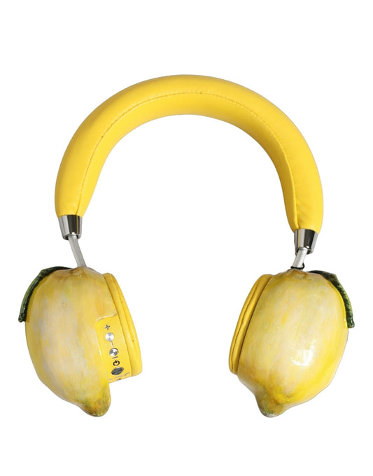 Dolce & Gabbana Yellow Vibrant Lemon Leather Headset Headphones gelb