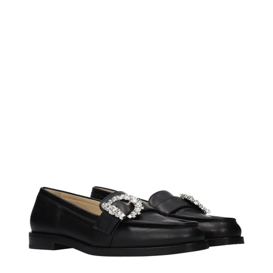Jimmy Choo Black Leather Slip-On Loafers schwarz
