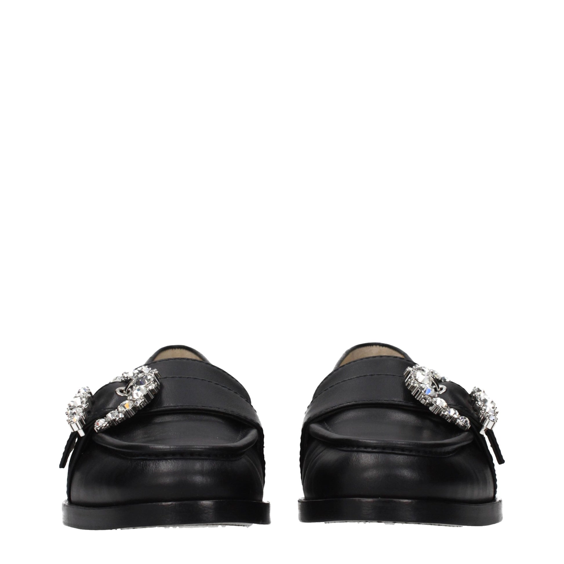 Jimmy Choo Black Leather Slip-On Loafers schwarz