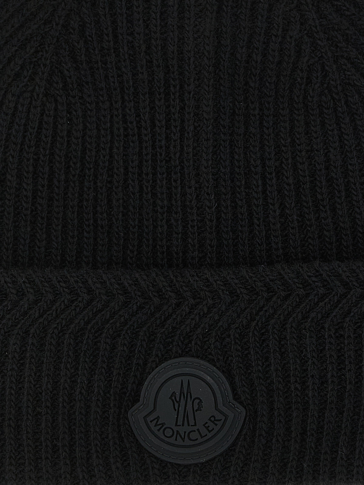 Moncler Black Virgin Wool Beanie schwarz