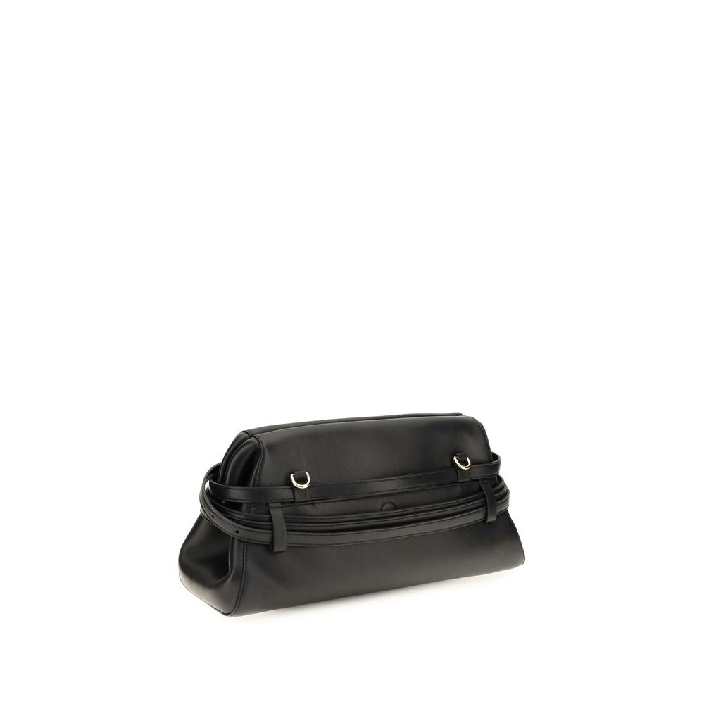 Moschino Black Leather Clutch With Buckle Detail schwarz