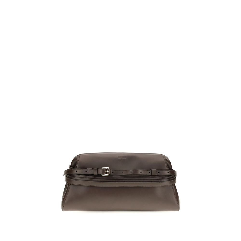 Moschino Brown Leather Clutch With Buckle Detail braun