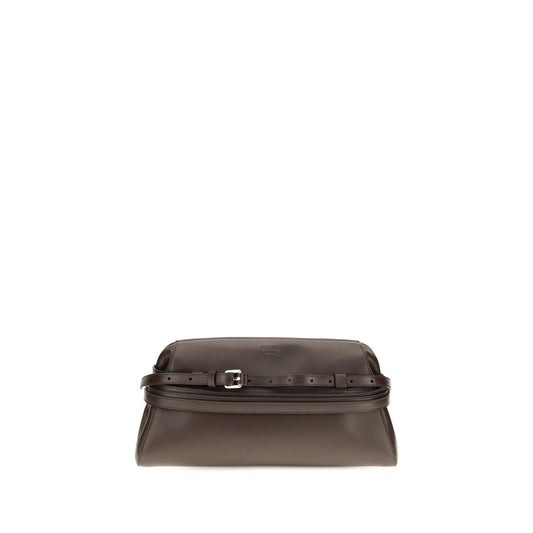 Moschino Brown Leather Clutch With Buckle Detail braun