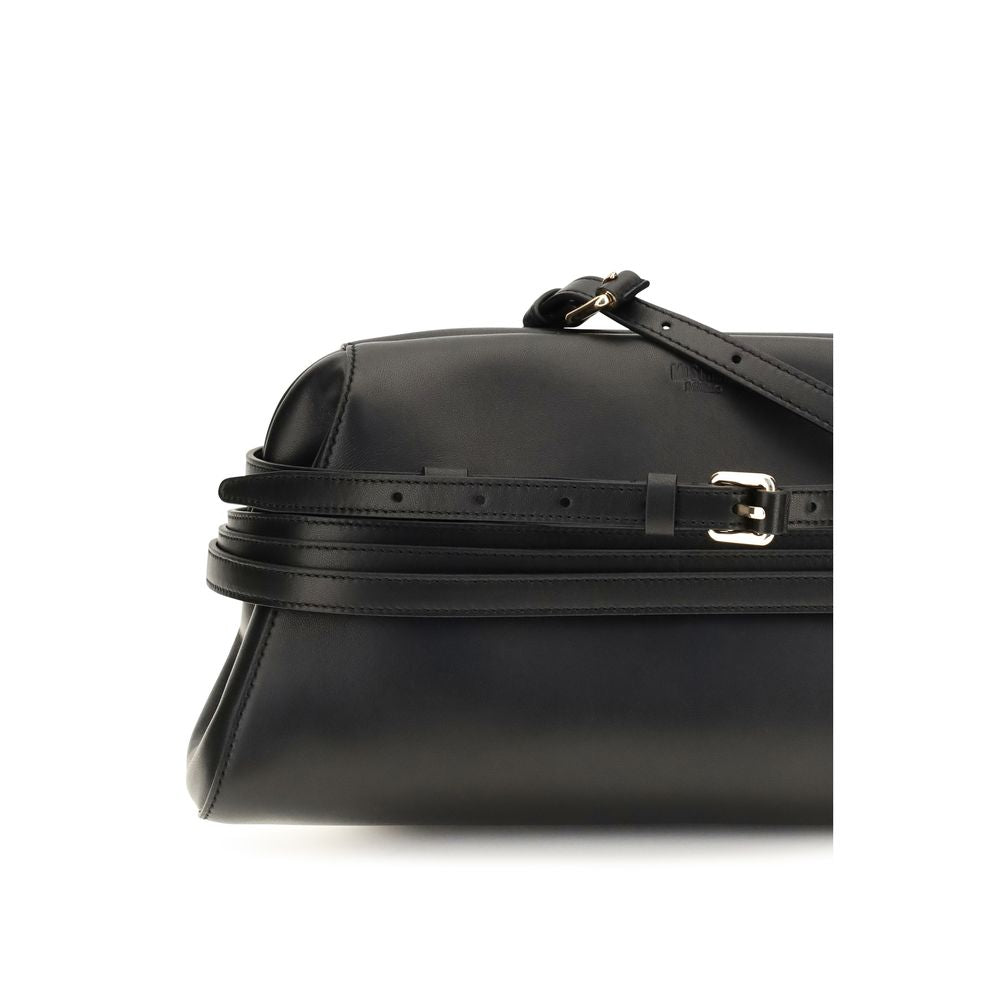 Moschino Black Leather Clutch With Buckle Detail schwarz