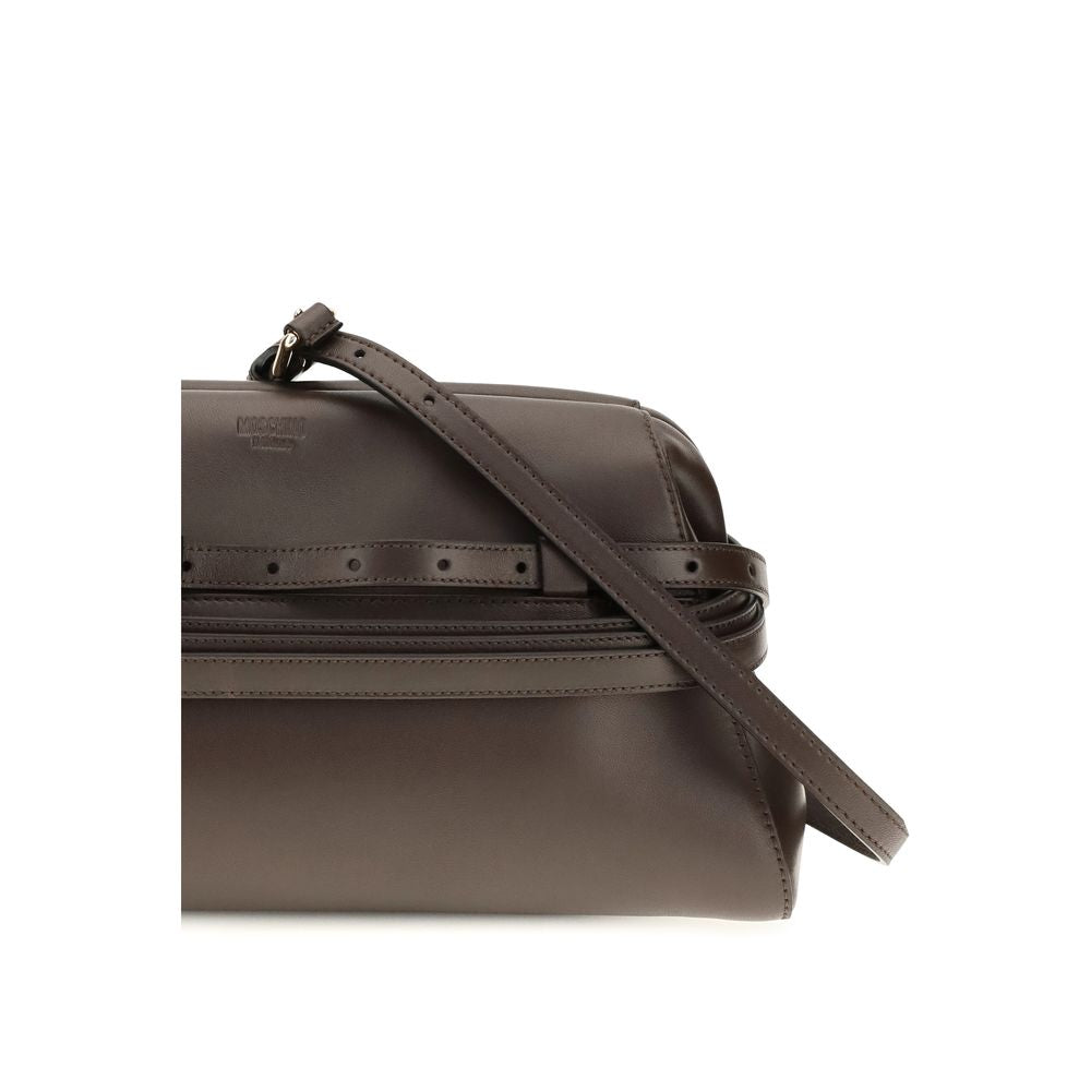 Moschino Brown Leather Clutch With Buckle Detail braun