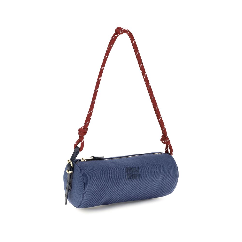 Miu Blue Embroidered Logo Shoulder Bag rot