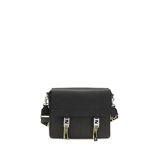 Fendi Black Flow Mess Medium Roman Leather Crossbody Bag Shoulder schwarz