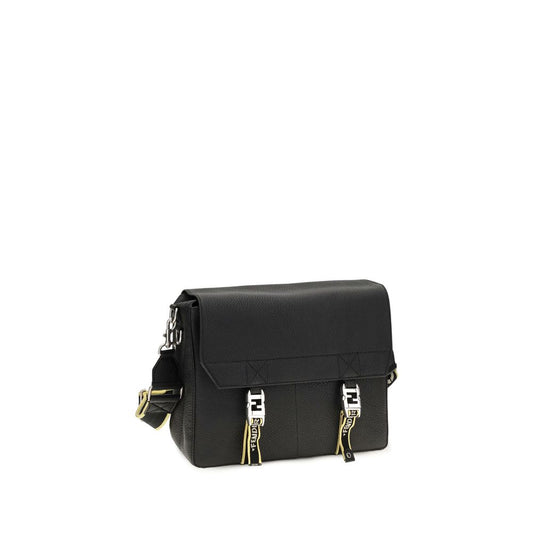 Fendi Black Flow Mess Medium Roman Leather Crossbody Bag Shoulder schwarz