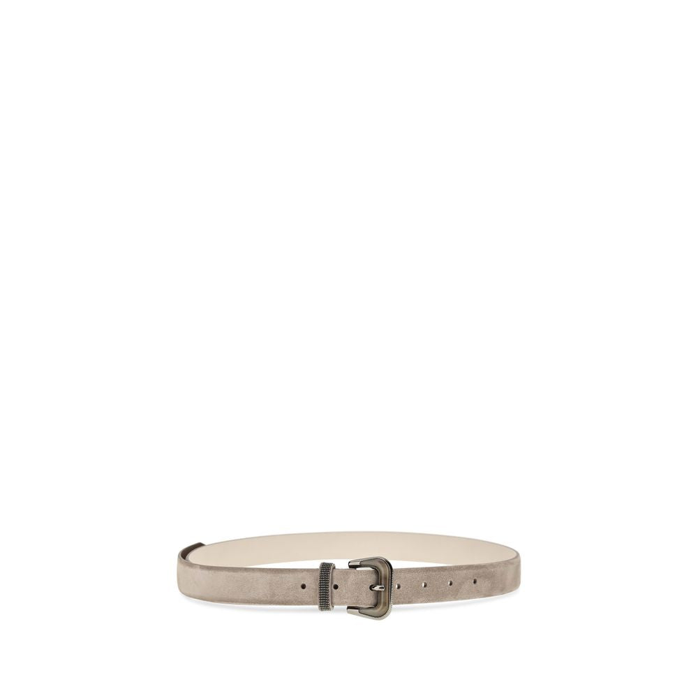 Brunello Cucinelli Beige Suede Belt With Shiny Loop