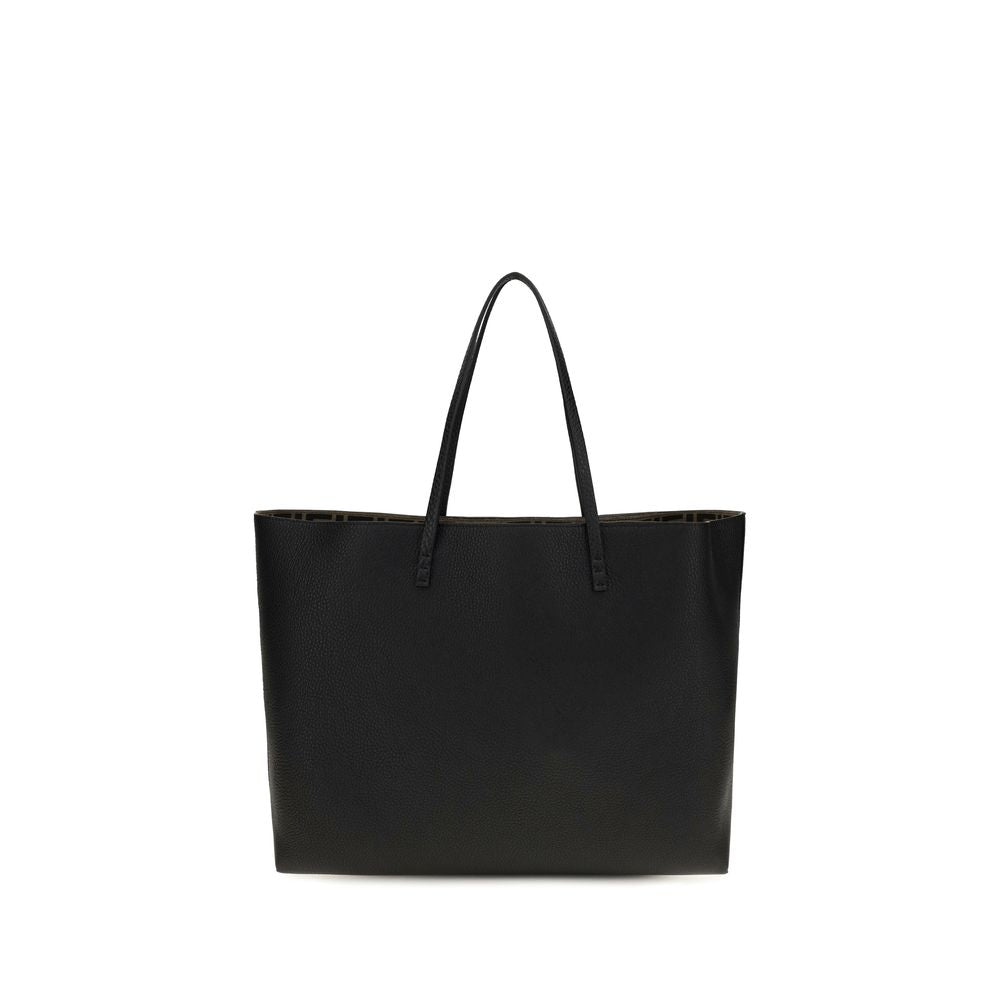Fendi Black Medium Roll Roman Leather Shopping Bag Shoulder schwarz