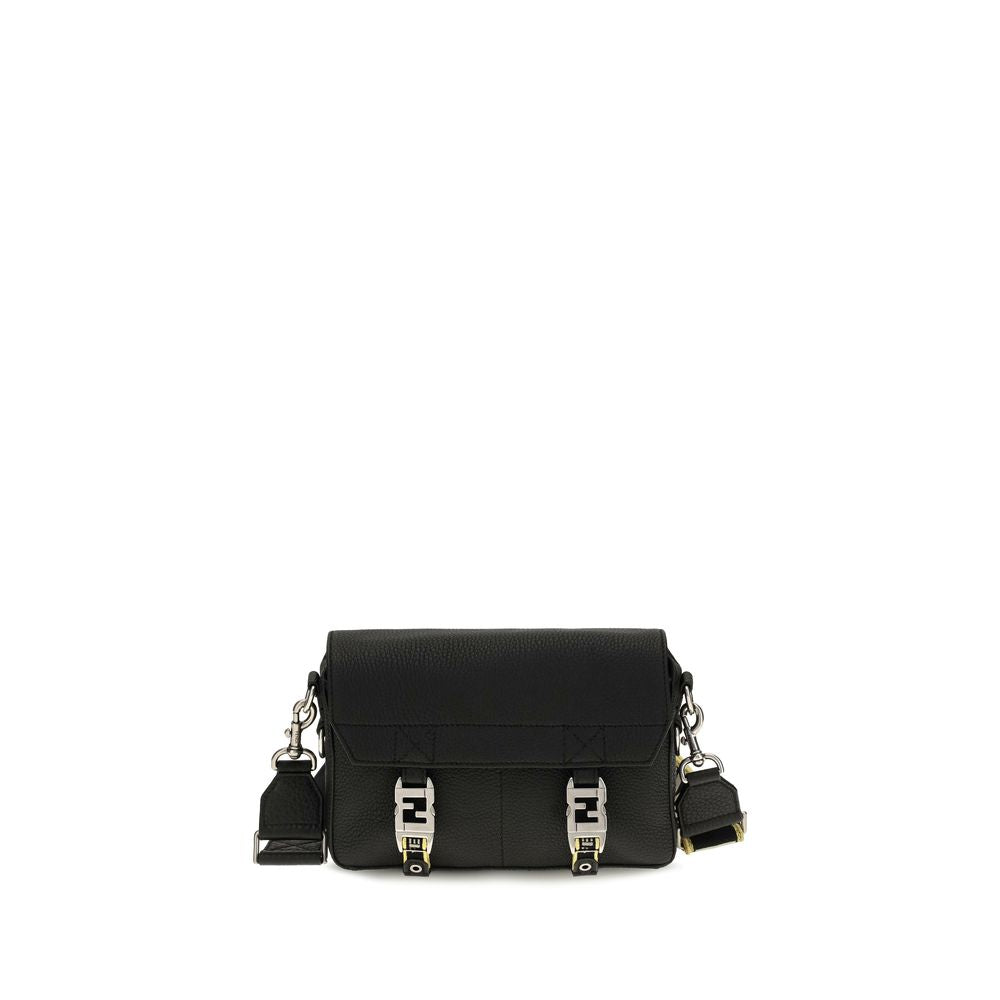 Fendi Black Flow Romano Leather Crossbody Bag Shoulder schwarz