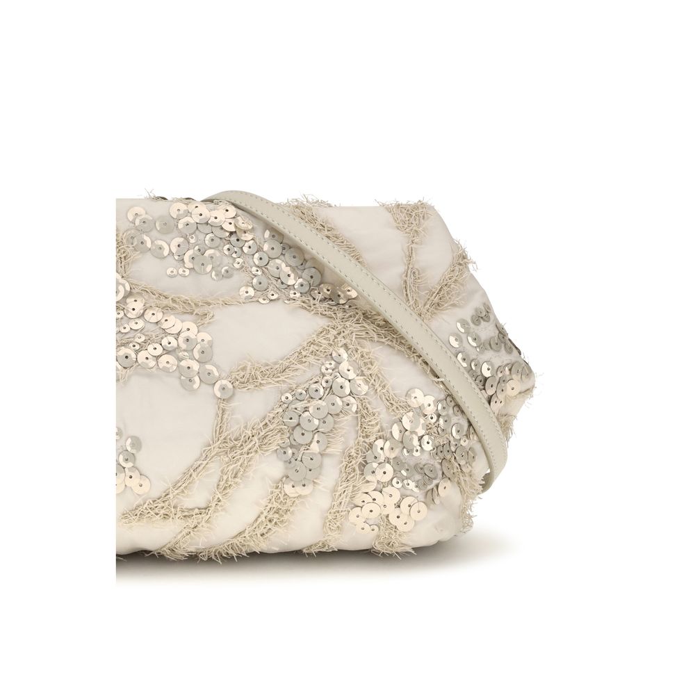 Brunello Cucinelli Beige Embroidered Silk Organza Clutch